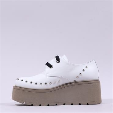 Marco Moreo Vale Lace Stud Wedge Shoe - White Cream Combi